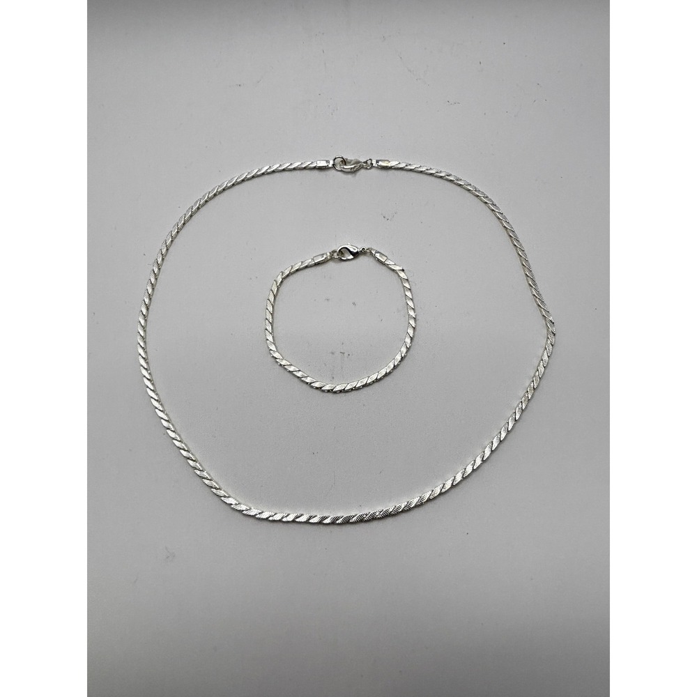Croft & Barrow Necklace Bracelet Set Womens 18in Silver Tone Textured Link Chain